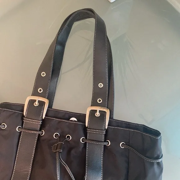 Nine West Tote Nine West Black Soft Structured Nylon Tote with Silver Hardware - Picture 2 of 9